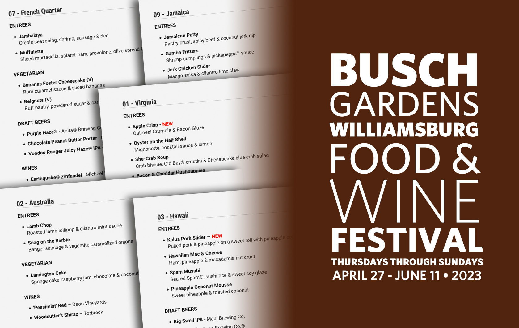 The 2023 Busch Gardens Williamsburg Food & Wine Festival Menu