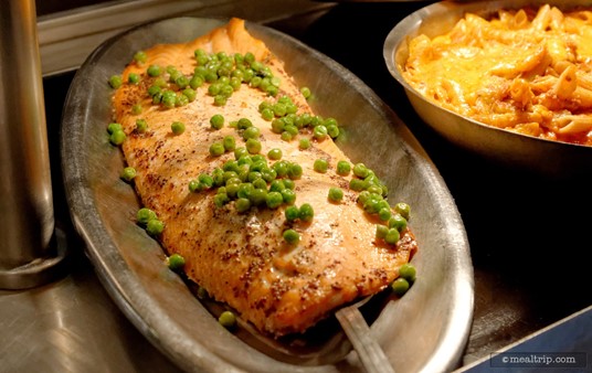 On the buffet, the freshly grilled salmon is a guest favorite. This one is maple-glazed, but the flavors change seasonally.