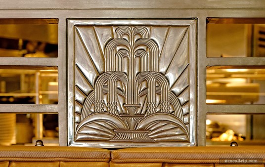 One of the many Hollywood-esque design touches in the restaurant. This metal work is on some of the booth seat-backs.