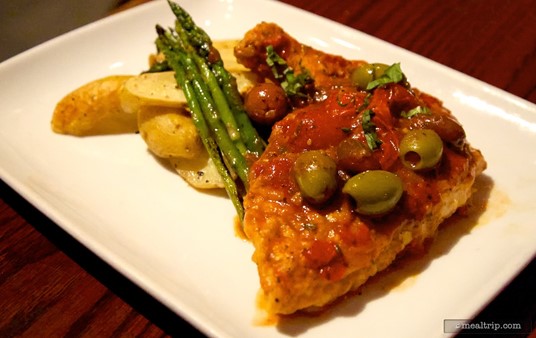 Chicken Breast Provencal
            - Pan-seared with a blend of tomatoes, olives, white wine, and herbs 
with seasonal vegetables and roasted fingerling potatoes.