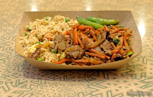 Mongolian Beef 
            with Vegetable Fried Rice from the "Asian Noodles Shop" at Sunshine Seasons.
