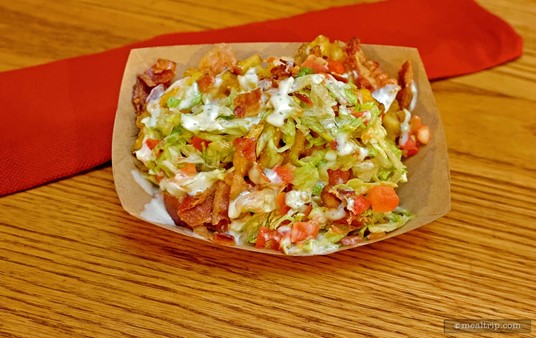 BLT Waffle Fries (Waffle Fries topped with Bacon, Lettuce, Tomato, and Ranch Dressing), from the Golden Oak Outpost.