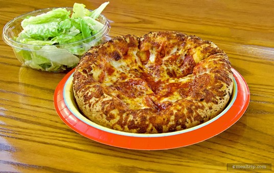 Catalina Eddie's Pepperoni Pizza with side Caesar Salad.