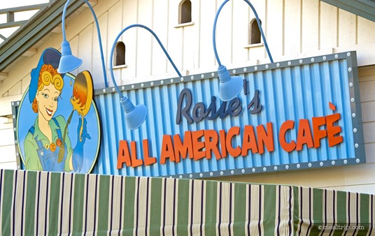 The sign high above Rosie's All American Cafe.