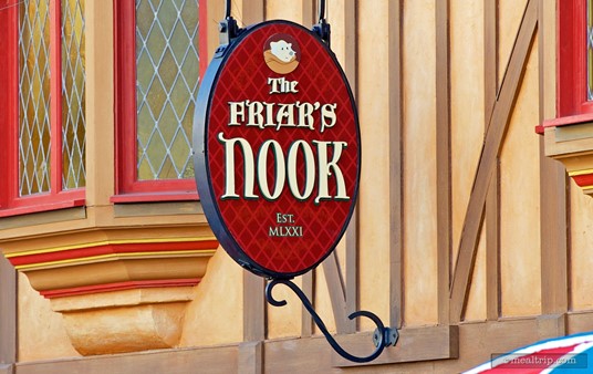 Sign over The Friar's Nook, a counter service location in Fantasyland.