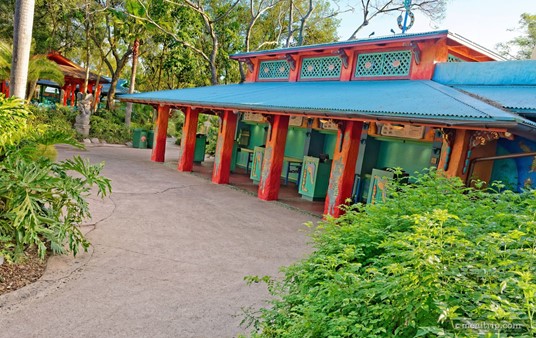The order-taking and food distribution area at Animal Kingdom's Flame Tree Barbecue.
