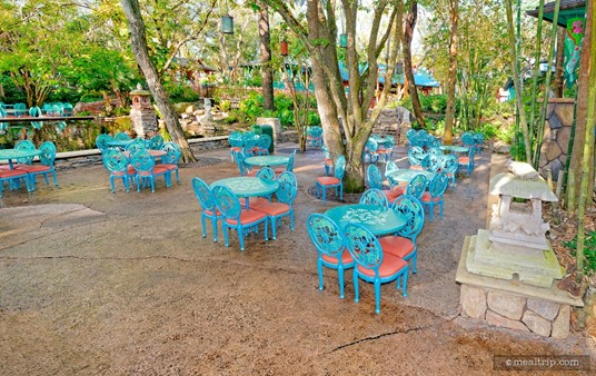 Animal Kingdom's Flame Tree Barbecue also offers outdoor, uncovered 
seating. While not being much protection from rain, the natural canopy 
of trees provides a nice cover from the sun.
