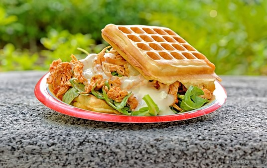 A Buffalo Chicken Waffle Slider with Blue Cheese Sauce and Arugula is currently on the menu at Trilo-Bites. Things change frequently here though... we're not sure if this great little item is here to stay, or just a seasonal offering.
