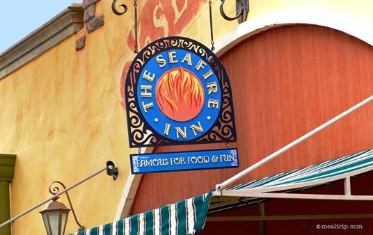 Sign over the entrance to the Seafire Inn, one of the few locations open for breakfast at SeaWorld.