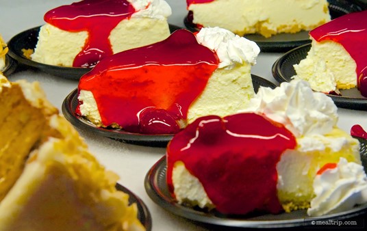 This Cheesecake with a berry sauce topping shows up at a couple of locations throughout SeaWorld Orlando.