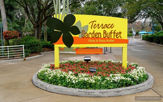 Walkway-side sign for the Terrace Garden Buffet
