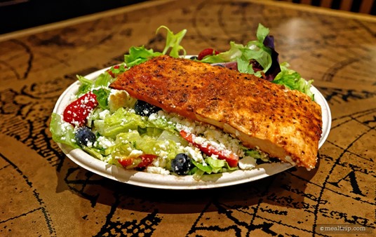 The bbq rub style salmon is served chilled on the salad and it's a pretty decent portion size.