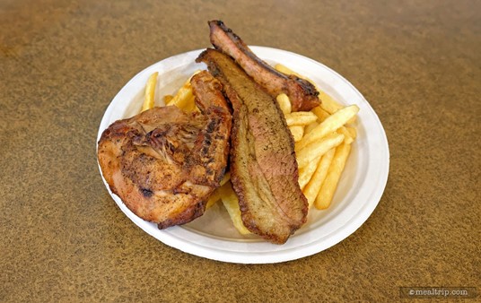 Voyager's Barbecue Sampler Platter and Fries. (Photo 2023)