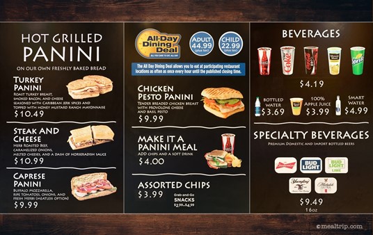 The Panini Shor Cafe menu board with prices (Fall 2021).