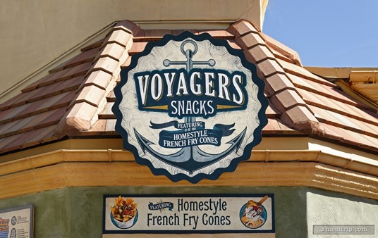 The Voyager's Snacks sign above the kiosk window. Historically, the location name, (and the sign), have changed quite a few times over the years. We're hoping that the name will stick this time... because now there's a smaller sign underneath that reads "Featuring French Fry Cones". Maybe if they change that up in the near future... only the small sign would have to be updated.