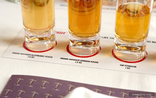 There is a slight color difference in the various pours of Grand 
Marnier. There are four, pre-measured pours at each place setting when 
you walk into the room.