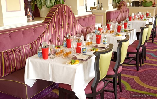The tables are set up for the Shake and Indulge Like the French event at Monsieur Paul, located above Chefs de France.