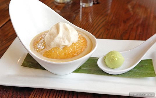 Tequila Tres Leches Cake with Avocado Mint Ice Cream.