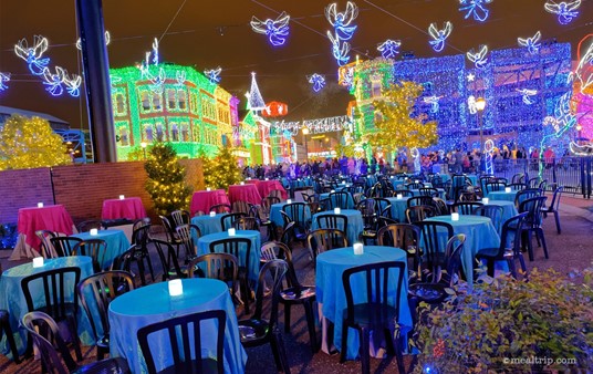 Most of the tables get a direct view down the Avenue of the Americas and the Osborne Family lights.