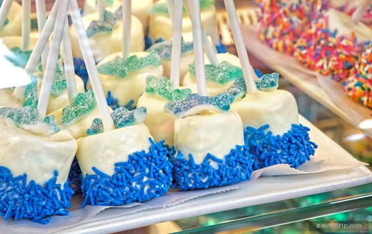 Hand Dipped Marshmallow Dolphin Pops from Sweet Sailin' Candy Company.