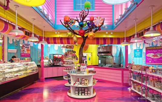 The tree in the center of the Sweet Sailin' Candy store at SeaWorld, taken at night.