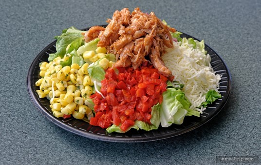 Southwest BBQ Chicken Salad with roasted corn and peppers.