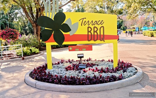 Walkway-side sign for the Terrace Garden BBQ