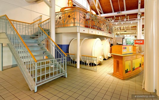 Historic beer vats (now, just for show) behind the beverage station at Seaworld Orlando's Terrace Garden BBQ.