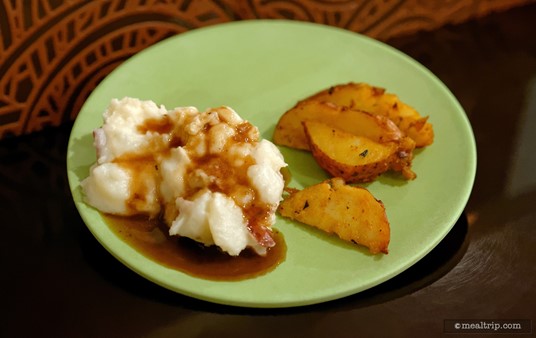 Whipped Mashed Potatoes with Brown Gravy and Oven-Roasted Red Skin Potatoes are a couple of the hot "side items" at Tusker House.