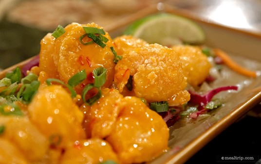 The Firecracker Shrimp appetizer at Yak and Yeti features Crispy fried shrimp tossed in a creamy, spicy sauce, Asian slaw.