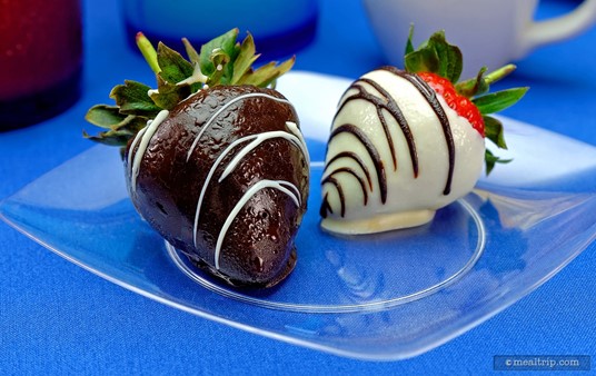 A closer look at the Chocolate Dipped Strawberries from the Wishes Fireworks Dessert Party at the Magic Kingdom.