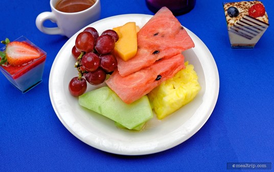 Another hold-over from the last dessert party is the fresh cut fruit... and we're really glad this made the cut as well. Pictured here are some grapes, melon, cantaloupe, watermellon, and pineapple slices. The pineapple, was also fun to dunk in the warm sipping chocolate... I'm just saying.