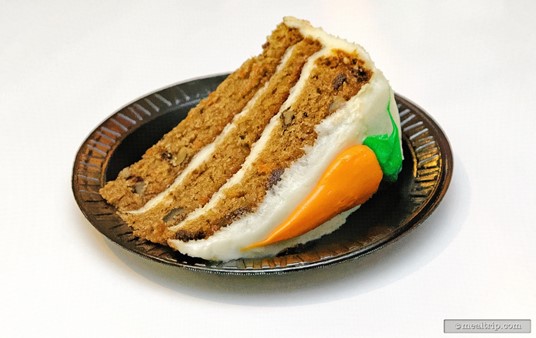A slice of spice-carrot cake is one of the dessert options that you will find at most counter service locations. This carrot cake is from the Zagora Cafe.