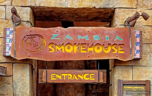 The main entrance sign over the Zambia Smokehouse at Busch Gardens, Tampa.
