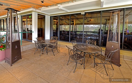 The outdoor patio area is full covered, and on cold days, outdoor heaters are turned on. The full menu at the Turf Club is available, as this area is considered to be part of the restaurant's seating area.