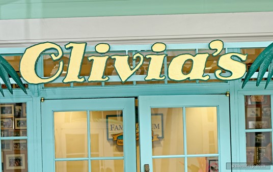 The main Olivia's sign is bolstered over the restaurant's main entrance at Disney's Old Key West resort.