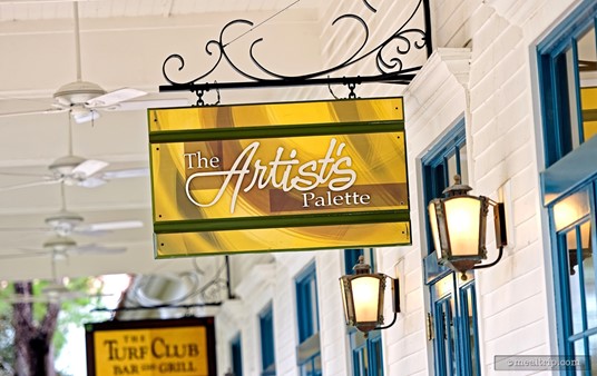 The bright Artist's Palette sign hangs just outside the front entrance of the restaurant.
