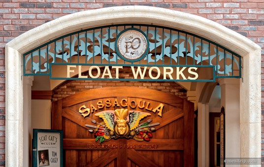 The lobby entrance to the Sassagoula Floatworks restaurant at Disney's Port Orleans French Quarter resort.