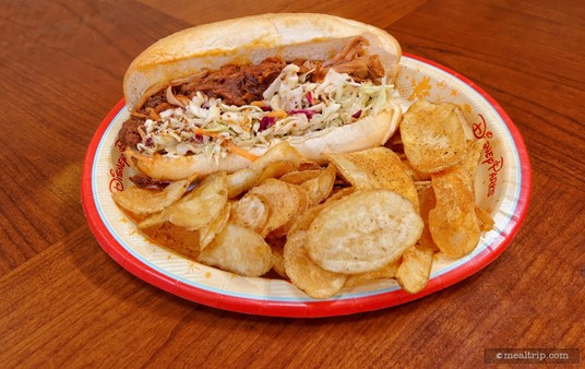 The Pork Po' Boy with House Made Chips from Sassagoula Floatworks at Disney's Port Orleans, French Quarter is just one of the New Orleans inspired sandwiches you will find on the lunch menu.