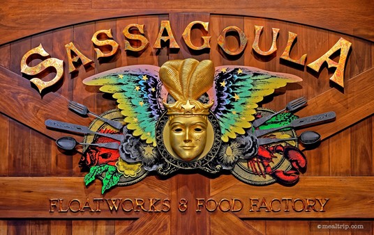 This great looking Sassagoula Floatworks nameplate is hanging on a giant door leading to the restaurant.