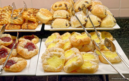 Here's another look at some of the assorted danishes and pastries at the Crystal Palace. From the top left (and going clockwise) Pecan Puffs, Chocolate Croissants, Raspberry Danish and Lemon Curd Danish.