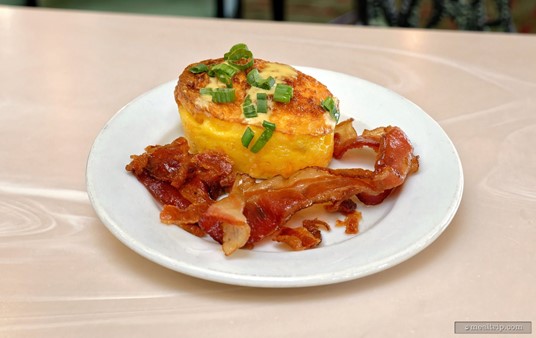 This is a photo of a Denver Frittata surrounded by some Smokehouse Bacon from the Crystal Palace breakfast buffet.