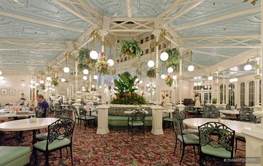 This is a look at the west dining area, while standing in the west-most point in the restaurant, and pointed toward the center. If you look way off in the background of this photo, you'll see the buffet line (beyond the seating/planter feature).