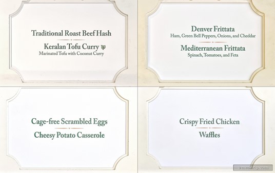 Here's some of the "hot, savory items" that were on the menu on the day I visited the Crystal Palace for breakfast.