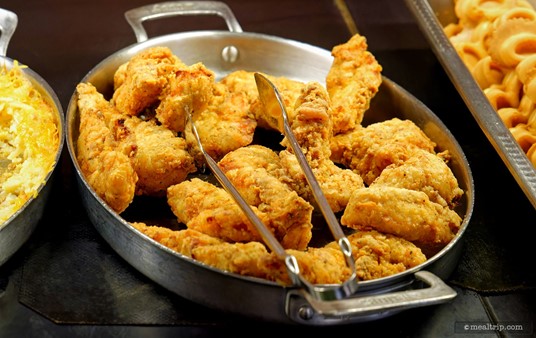 The Crispy Fried Chicken is right next to a plate of Mickey Waffles – so you could make your own "Chicken and Waffles" dish. Personally – I'd get one of the Churro Mickey Waffle and pair it with a piece of Crispy Fried Chicken. That's the best part of buffets – you can kind of build your own breakfast creation!