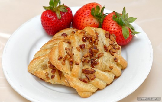 Here's a closer look at a couple of the Pecan Danishes. They're comprised of a light butter croissant and a light syrup is used to provide sweetness and to hold those chopped pecans in place.