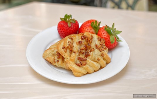 Here's a couple of Pecan Danishes that you might find on the Crystal Palace buffet line for breakfast – paired with some whole strawberries.