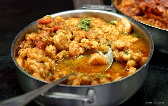 Ahhh... a big, fresh pot of Shrimp on the buffet line – for a build your own plate of "Shrimp and Grits" (the grits were close by in their own hot pot). These little shrimp were properly prepared in a mild, tomato-based Creole Sauce using the "holy trinity" veggie mix of onions, celery, and green bell peppers.