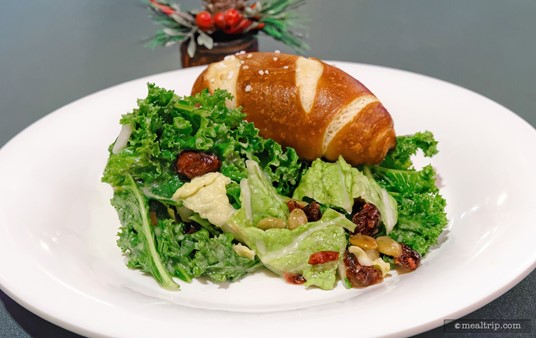 The Winter Kale and Cabbage Salad with Pumpkin Seeds and Dried Craisins® is new to the "Holiday Dine" menu, and is actually a great salad! I'm not sure how that pretzel roll got on there!