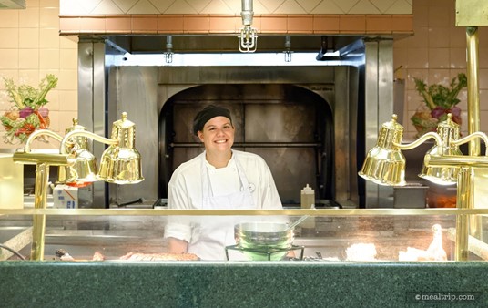 In the center of the two buffet sides, is a carving station. You can walk up to it from either side.